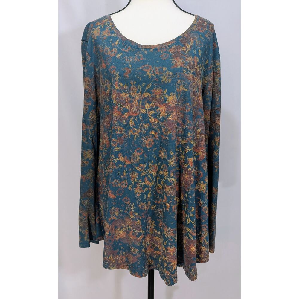 Peruvian Connection Floral Print Pima Cotton Modal Long Sleeve Tunic Top XS/S